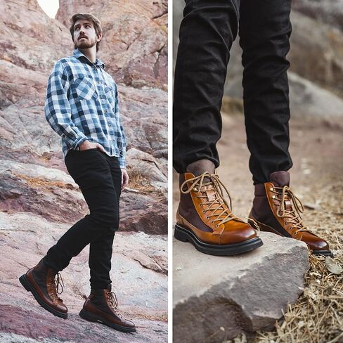 Vintage Foundry Co. Thundra أحذية رجالية كاجوال مصنوعة يدويًا من أوكسفورد ديربي تشوكا من الجلد بلونين برباط للكاحل مع كعب مكتنز، منصة، مقدمة دائرية ونعل مطاطي in Kuwait