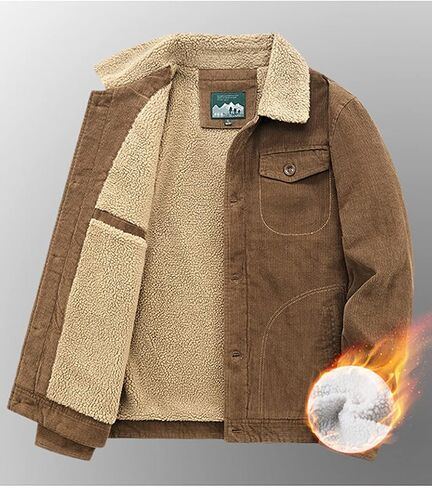 COWOKA Men's Winter Corduroy Sherpa Lined Button Up Jacket Lapel Lambswool Casual Long Sleeve Vintage Thick Coat in Saudi Arabia