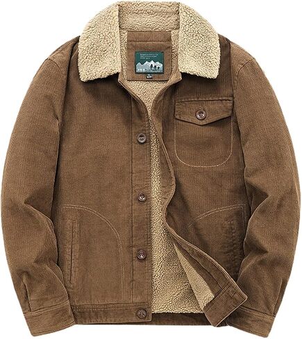 COWOKA Men's Winter Corduroy Sherpa Lined Button Up Jacket Lapel Lambswool Casual Long Sleeve Vintage Thick Coat in Saudi Arabia