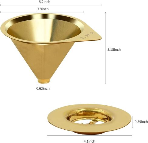 LHS Pour Over Coffee Dripper Stainless Steel Coffee Filter Metal Cone Filter Paperless Reusable Coffee Filter Single Cup Coffee Maker 1-2 Cup With Non-slip Cup Stand and Cleaning Brush in Kuwait