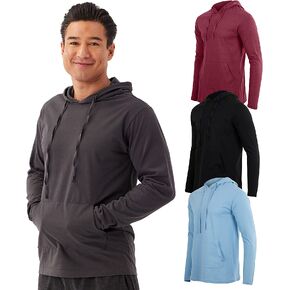 Real Essentials 3 Pack: Men's Cotton Lightweight Casual Pullover Drawstring Hoodie With Pocket (Available In Big & Tall)