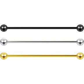 3pc Industrial Barbell 14g Gauge Cartilage Earrings Piercing Jewelry 1 1/2 Inch (38mm) Bar Pack Set