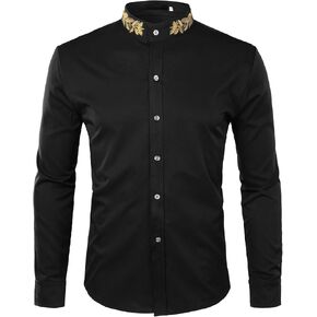 ZEROYAA Mens Hipster Gold Embroidery Mandarin Collar Slim Fit Long Sleeve Casual Dress Shirts in Saudi Arabia