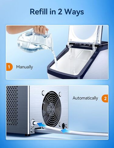 ماكينة صنع الثلج على سطح الطاولة من Thereeye، ماكينة صنع الثلج بيبل، 30 رطلًا في اليوم، طريقتان لإعادة تعبئة المياه، خزان مياه 3 كيو تي وتنظيف ذاتي، ماكينة ثلج بلمسة نهائية من الفولاذ المقاوم للصدأ لحفلات بار المنزل والمكتب in Kuwait