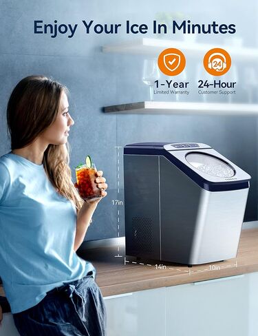 ماكينة صنع الثلج على سطح الطاولة من Thereeye، ماكينة صنع الثلج بيبل، 30 رطلًا في اليوم، طريقتان لإعادة تعبئة المياه، خزان مياه 3 كيو تي وتنظيف ذاتي، ماكينة ثلج بلمسة نهائية من الفولاذ المقاوم للصدأ لحفلات بار المنزل والمكتب in Kuwait