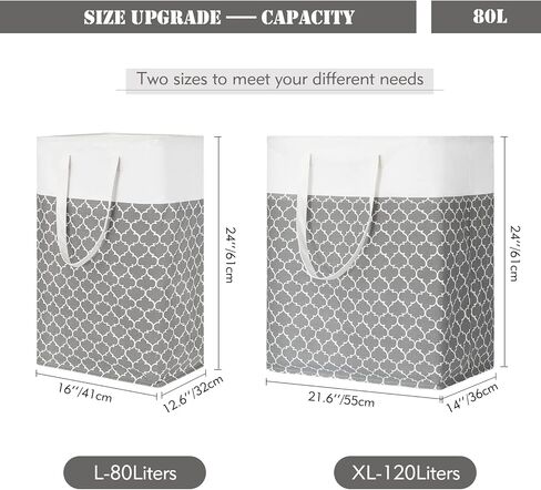 سلة غسيل توتانكي مكونة من قطعتين، سلة غسيل كبيرة سعة 80 لترًا بمقابض طويلة معززة، سلة تخزين مقاومة للماء قائمة بذاتها، سلة ملابس قابلة للطي لغرفة النوم والحمام والنوم (رمادي) in Kuwait