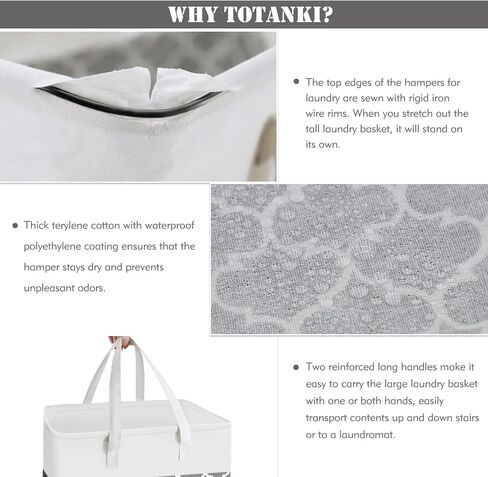 سلة غسيل توتانكي مكونة من قطعتين، سلة غسيل كبيرة سعة 80 لترًا بمقابض طويلة معززة، سلة تخزين مقاومة للماء قائمة بذاتها، سلة ملابس قابلة للطي لغرفة النوم والحمام والنوم (رمادي) in Kuwait