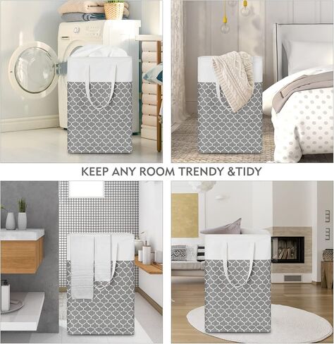 سلة غسيل توتانكي مكونة من قطعتين، سلة غسيل كبيرة سعة 80 لترًا بمقابض طويلة معززة، سلة تخزين مقاومة للماء قائمة بذاتها، سلة ملابس قابلة للطي لغرفة النوم والحمام والنوم (رمادي) in Kuwait