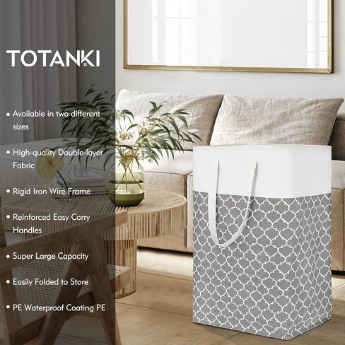 سلة غسيل توتانكي مكونة من قطعتين، سلة غسيل كبيرة سعة 80 لترًا بمقابض طويلة معززة، سلة تخزين مقاومة للماء قائمة بذاتها، سلة ملابس قابلة للطي لغرفة النوم والحمام والنوم (رمادي) in Kuwait