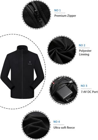 Venustas Mens Heated Jacket, Fleece with Battery Pack 7.4V, Premium Zippers in Kuwait