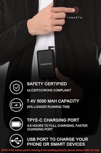 Venustas Mens Heated Jacket, Fleece with Battery Pack 7.4V, Premium Zippers in Kuwait