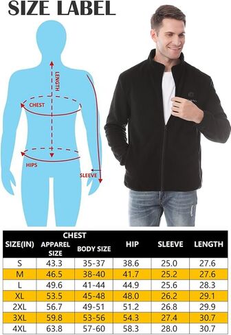 Venustas Mens Heated Jacket, Fleece with Battery Pack 7.4V, Premium Zippers in Kuwait