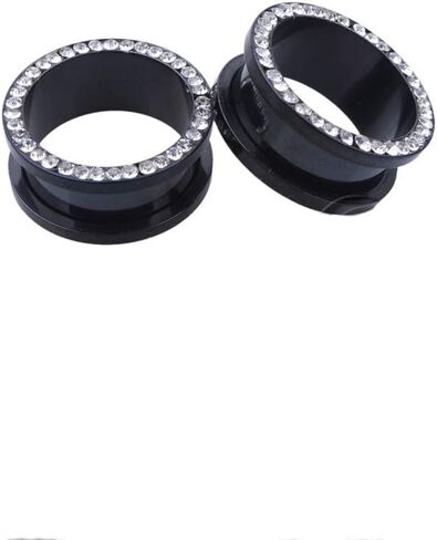 Black Plated Crystal Rhinestones Ear Tunnels Plugs Expander Gauges Stretcher CZ Earrings Screw Stainless Steel Piercing Fashion Body Jewelry in Kuwait