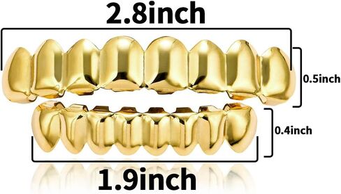 LKV Gold Grills for Your Teeth 14K Plated Gold Brass Tooth Set Shiny Hip Hop Grillz for Men and Women Gold Grillz Teeth with Extra Molding Bars in Saudi Arabia
