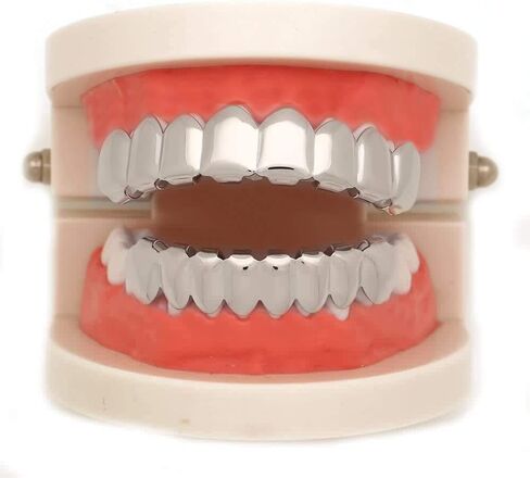 Canjoyn 8 أسنان Grillz 18K الذهب العلوي والسفلي الشوايات مجموعة لامعة الهيب هوب الأسنان Grillz + قضبان صب إضافية in Kuwait