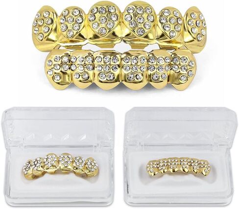 JINAO 14K مطلية بالذهب مثلج خارج تشيكوسلوفاكيا الأسنان GRILLZ أعلى أسفل الأسنان قبعات الهيب هوب بلينغ جديد الذهب لامعة الشوايات in Kuwait