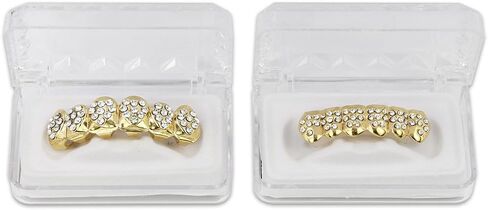 JINAO 14K مطلية بالذهب مثلج خارج تشيكوسلوفاكيا الأسنان GRILLZ أعلى أسفل الأسنان قبعات الهيب هوب بلينغ جديد الذهب لامعة الشوايات in Kuwait