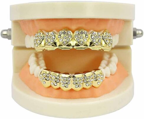 JINAO 14K مطلية بالذهب مثلج خارج تشيكوسلوفاكيا الأسنان GRILLZ أعلى أسفل الأسنان قبعات الهيب هوب بلينغ جديد الذهب لامعة الشوايات in Kuwait