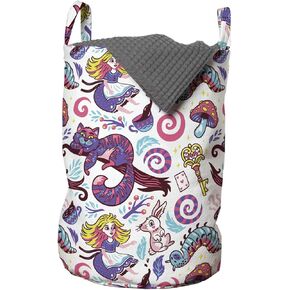 Ambesonne Alice in Wonderland Laundry Bag, Fantasy World Concept Hand-Drawn Caterpillar Cat Rabbit, Hamper Basket with Handles Drawstring Closure for Laundromats, 13" x 19", Multicolor in Kuwait