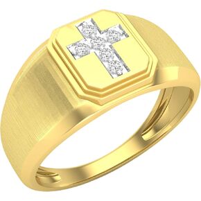 Dazzlingrock Collection 0.10 Carat (ctw) 10k Round Diamond Mens Cross Band Ring, Yellow Gold in Saudi Arabia