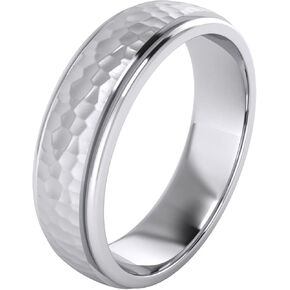 Heavy Solid Sterling Silver 6mm and 8mm Hammered Unisex Wedding Band Comfort Fit Ring Raised Center Polished Sides in Saudi Arabia