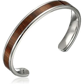 Men's Stainless Steel Wood Inlay Cuff Bracelet