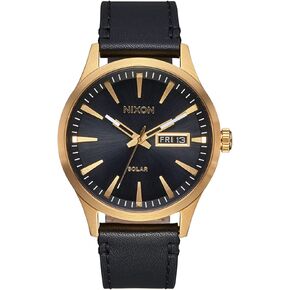 NIXON Sentry Solar A1347-100m Water Resistant Stainless Steel Solar Powered Analog Watch (40 mm Watch Face, 20-18 mm Custom Tapered Genuine Leather Band)