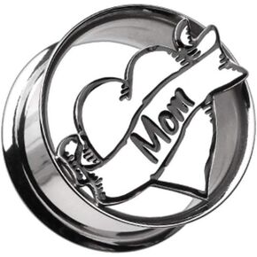 Covet Jewelry 'I Heart Mom' Hollow Steel Double Flared Ear Gauge Plug in Saudi Arabia