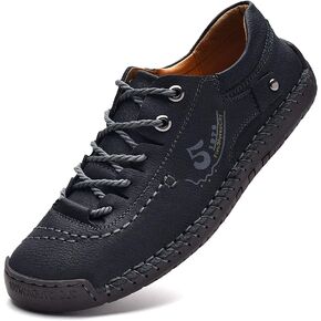 FiveStoresCity Mens Casual Shoes Summer Breathable Sneakers Loafers Walking Shoes Hand Made Lace-Up Leather Dress Flats Shoes for Driving Business Working Office
