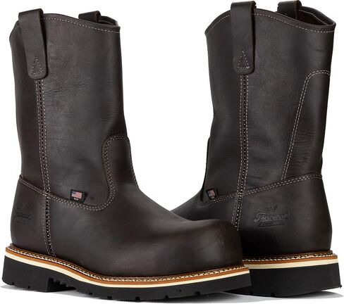 Thorogood American Heritage 11" Steel Toe Wellington Boots for Men - Premium Full-Grain Leather, Slip-Resistant Heel Outsole and Comfort Insole; EH Rated, Briar Pitstop - 8 2E US in Saudi Arabia