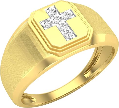 Dazzlingrock Collection 0.10 Carat (ctw) 10k Round Diamond Mens Cross Band Ring, Yellow Gold in Saudi Arabia