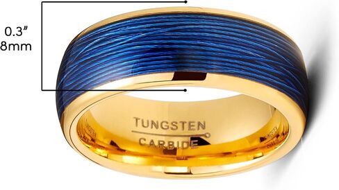 Mens Tungsten Carbide Blue Cable Ring Goldtone Wedding Band Comfort-Fit 8MM in Saudi Arabia