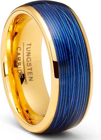 Mens Tungsten Carbide Blue Cable Ring Goldtone Wedding Band Comfort-Fit 8MM in Saudi Arabia
