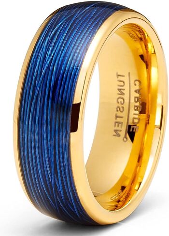 Mens Tungsten Carbide Blue Cable Ring Goldtone Wedding Band Comfort-Fit 8MM in Saudi Arabia