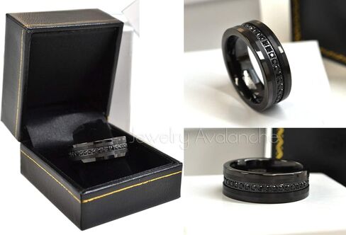 Men's Tungsten Eternity Band - Black Tungsten Carbide Wedding Band with Black CZ Accent - Comfort Fit Tungsten Anniversary RIng in Saudi Arabia