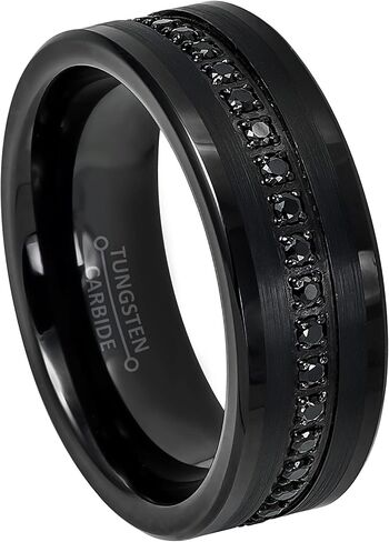 Men's Tungsten Eternity Band - Black Tungsten Carbide Wedding Band with Black CZ Accent - Comfort Fit Tungsten Anniversary RIng in Saudi Arabia