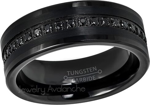 Men's Tungsten Eternity Band - Black Tungsten Carbide Wedding Band with Black CZ Accent - Comfort Fit Tungsten Anniversary RIng in Saudi Arabia