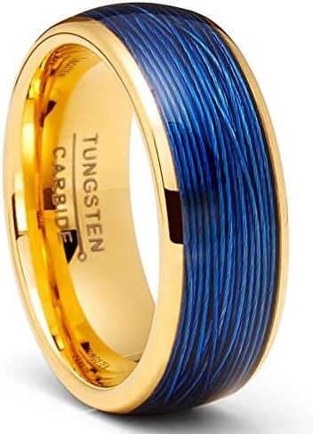 Mens Tungsten Carbide Blue Cable Ring Goldtone Wedding Band Comfort-Fit 8MM in Saudi Arabia