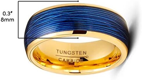 Mens Tungsten Carbide Blue Cable Ring Goldtone Wedding Band Comfort-Fit 8MM in Saudi Arabia