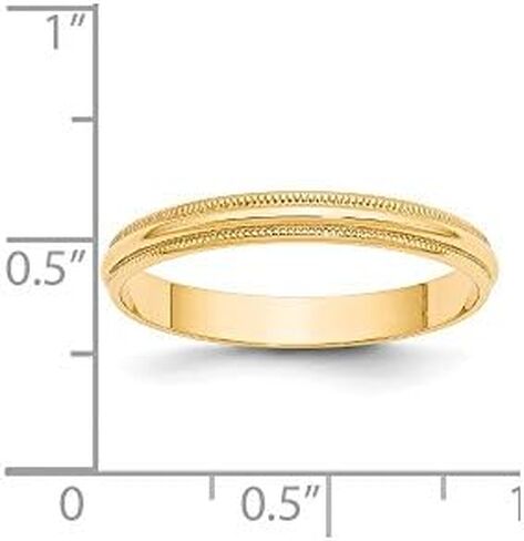 14k Yellow Gold 3mm Milgrain Plain Classic Dome Wedding Band Ring in Saudi Arabia