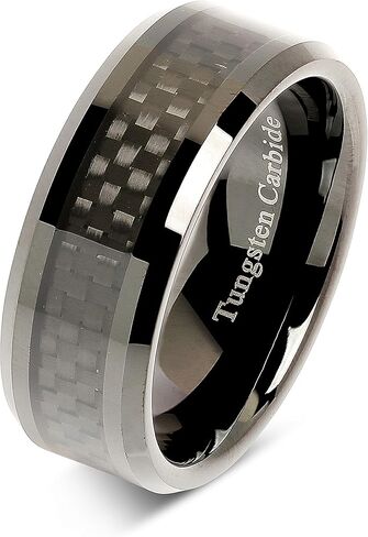 100S JEWELRY 8mm Tungsten Carbide Ring Carbon Fiber Inlay Black Plated Wedding Band Size 6-16 in Saudi Arabia
