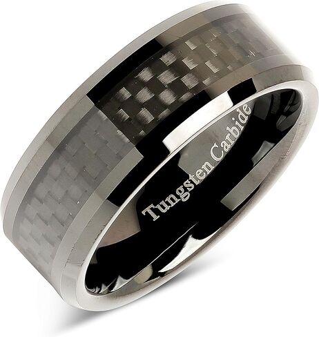 100S JEWELRY 8mm Tungsten Carbide Ring Carbon Fiber Inlay Black Plated Wedding Band Size 6-16 in Saudi Arabia