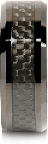 100S JEWELRY 8mm Tungsten Carbide Ring Carbon Fiber Inlay Black Plated Wedding Band Size 6-16 in Saudi Arabia