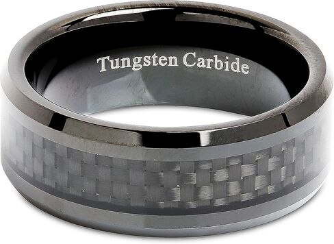 100S JEWELRY 8mm Tungsten Carbide Ring Carbon Fiber Inlay Black Plated Wedding Band Size 6-16 in Saudi Arabia