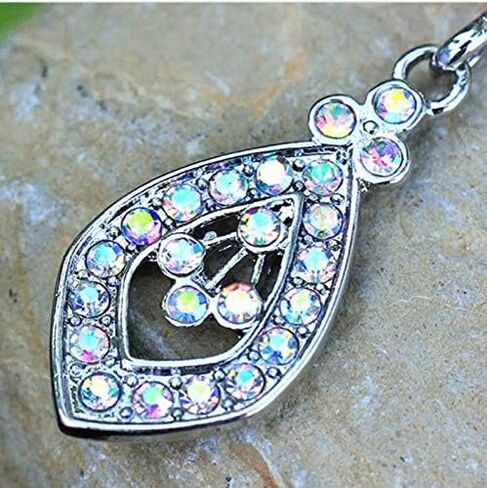 Amelia Fashion 14GA Opal & Aurora Teardrop Externally Threaded Belly Button Ring Dangle Belly Button/Navel Ring Double Jeweled 316L Surgical Steel in Saudi Arabia
