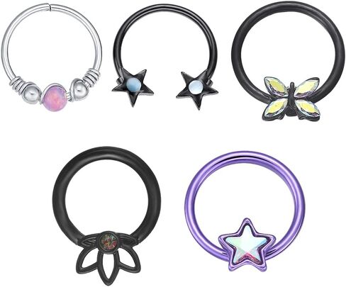 WASOLIE Body Jewelry 16G Stainless Steel Hypoallergenic Nose Studs Women Men Purple/Black/Sliver/Rainbow 5Pcs/6Pcs in Saudi Arabia