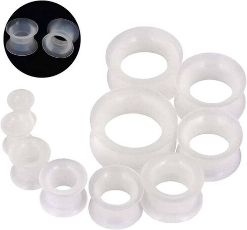 Pair 6g (4MM) CLEAR SILICONE EYELET TUNNELS Double Flare Gauges Thin Soft Flexible Flesh Plugs (2pcs) in Saudi Arabia