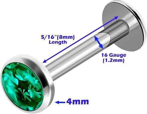 MATIGA الداخل الخيوط الصلب 16g 5/16 8mm Labret حلق مسمار ثقب مجوهرات عمودي الشفاه Tragus 4mm كريستال المزيد من الخيارات in Saudi Arabia