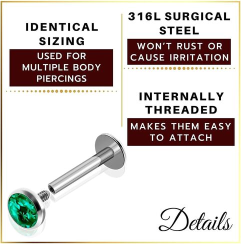 MATIGA الداخل الخيوط الصلب 16g 5/16 8mm Labret حلق مسمار ثقب مجوهرات عمودي الشفاه Tragus 4mm كريستال المزيد من الخيارات in Saudi Arabia