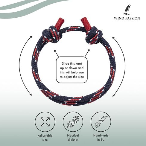 Wind Passion - Rope Bracelet for Men & Women - Adjustable Sailors Knot Paracord Bracelet - Waterproof & Sturdy in Kuwait